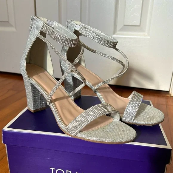 TOP Moda Silver Rhinestone Heels | Size 10 | 3.2” - Picture 5 of 10